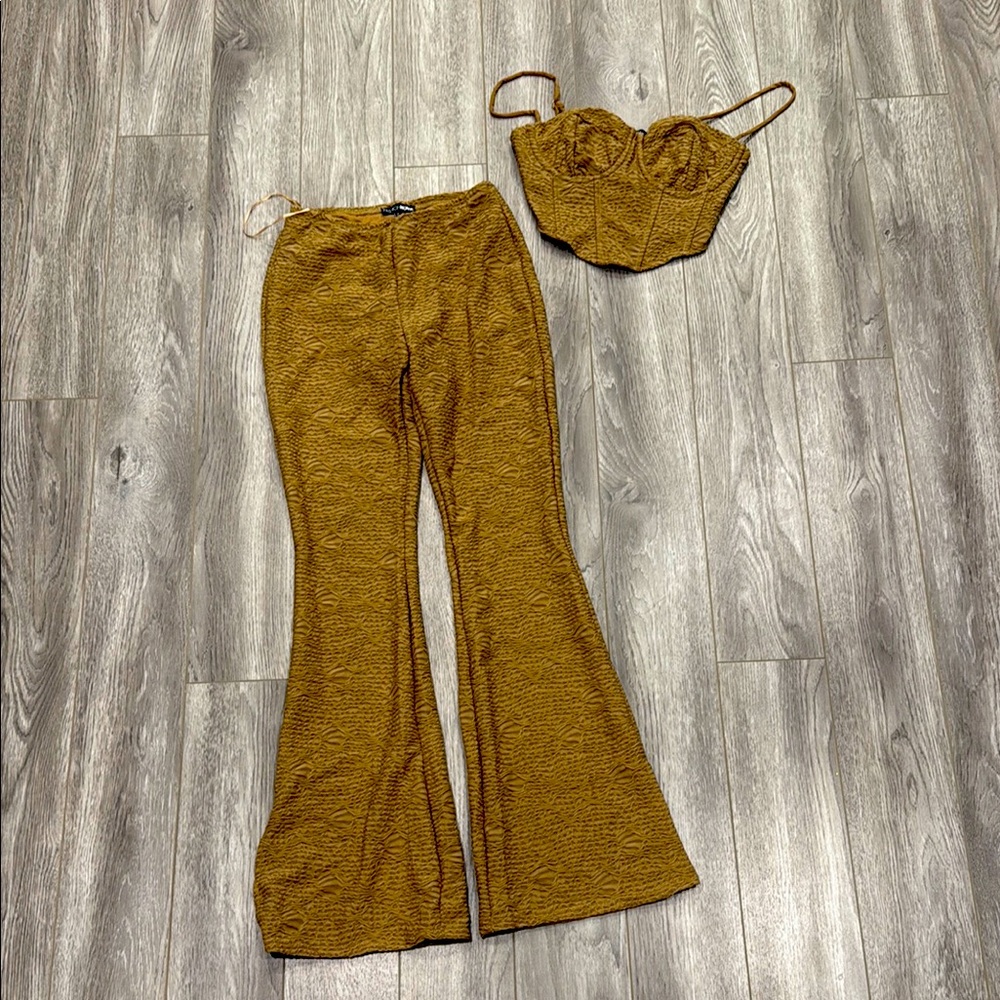 Fashion Nova Mustard Wide Leg Pants & Bustier Set